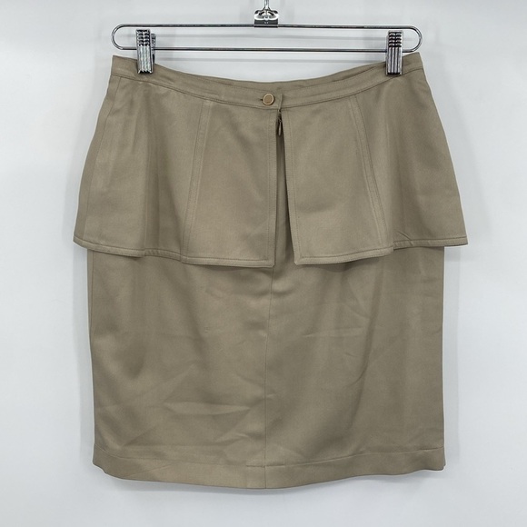 Fendi Skirt Womens 40 Tan Twill Silk Mini Peplum Layered Pencil Classy Designer - Picture 3 of 15